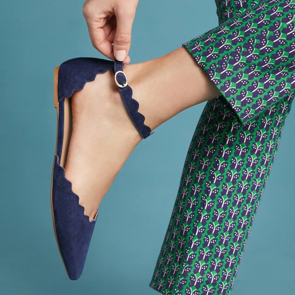 Anthropologie Navy Blue Scalloped D'Orsay Flats
